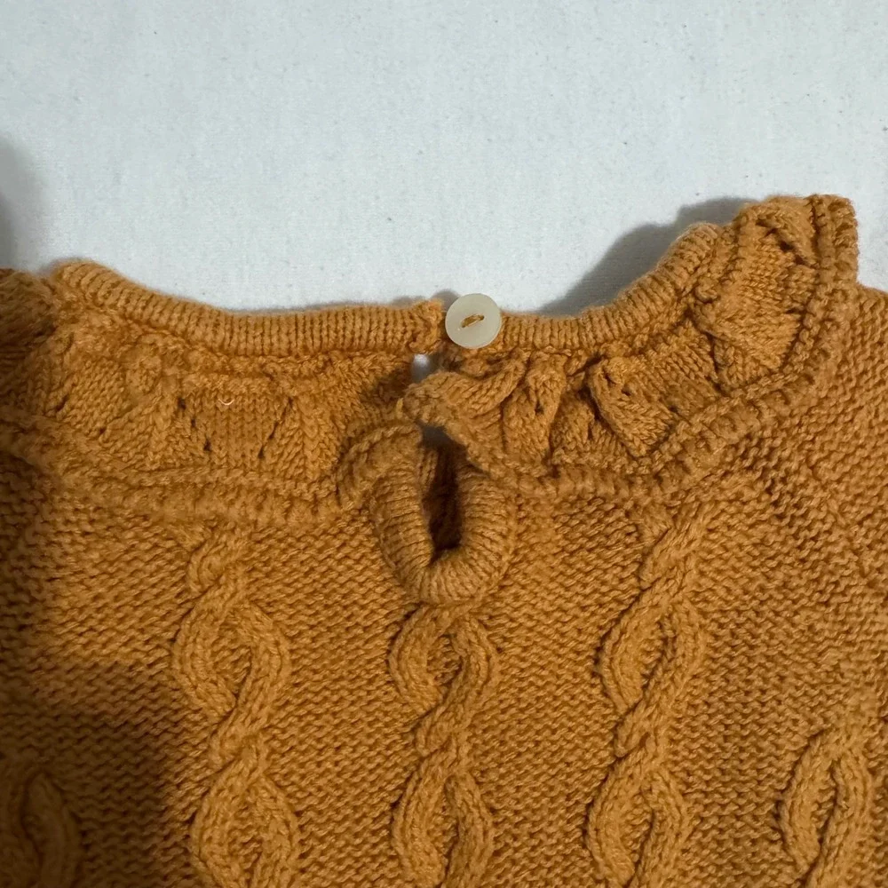 3-6M Cupcakes and Cashmere Baby Girl Mustard Cable Knit Sweater Dress‎ Hat Set